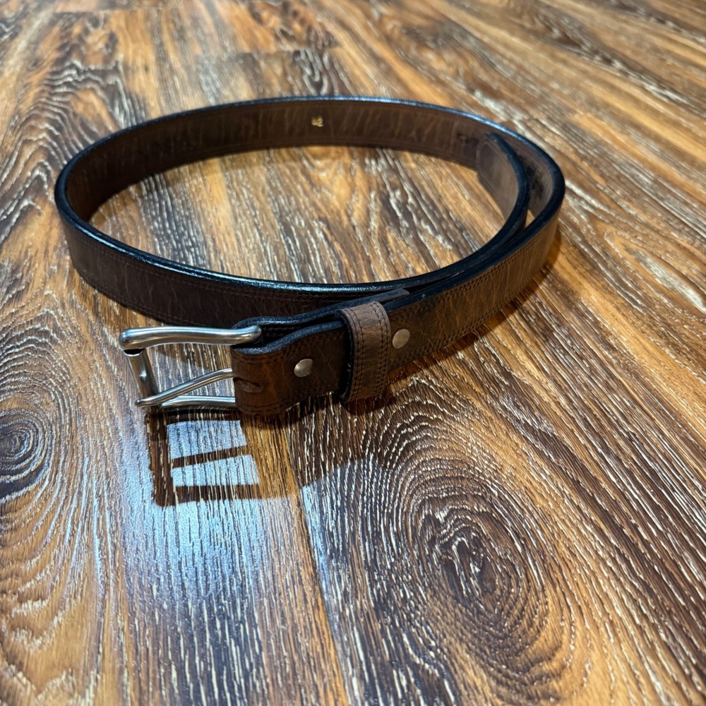 Hanks Belts 42 Bison Leather Belt Mens Brown Made in USA Thick Rugged Workwear
